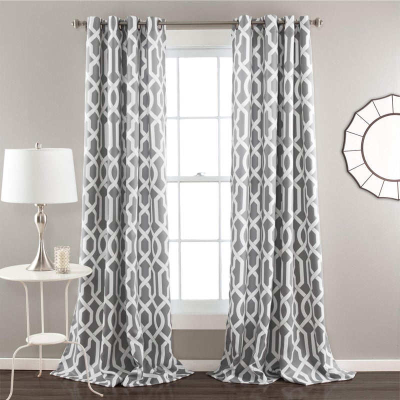 Lush Decor Edward Trellis Curtains Light Filtering Window Panel Set for Living, Dining, Bedroom (Pair), Gray, 52"W x 95"L - Image 1
